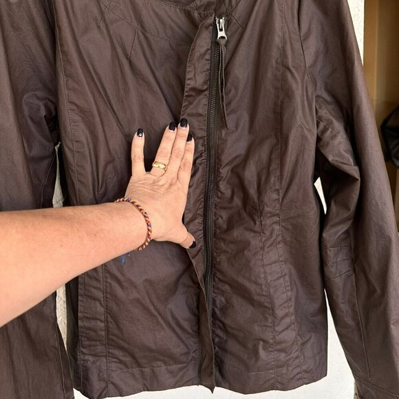 Eileen Fisher Womens Large Lightweight Asymmetrical Zip Moto Jacket Brown Lined - Picture 4 of 11